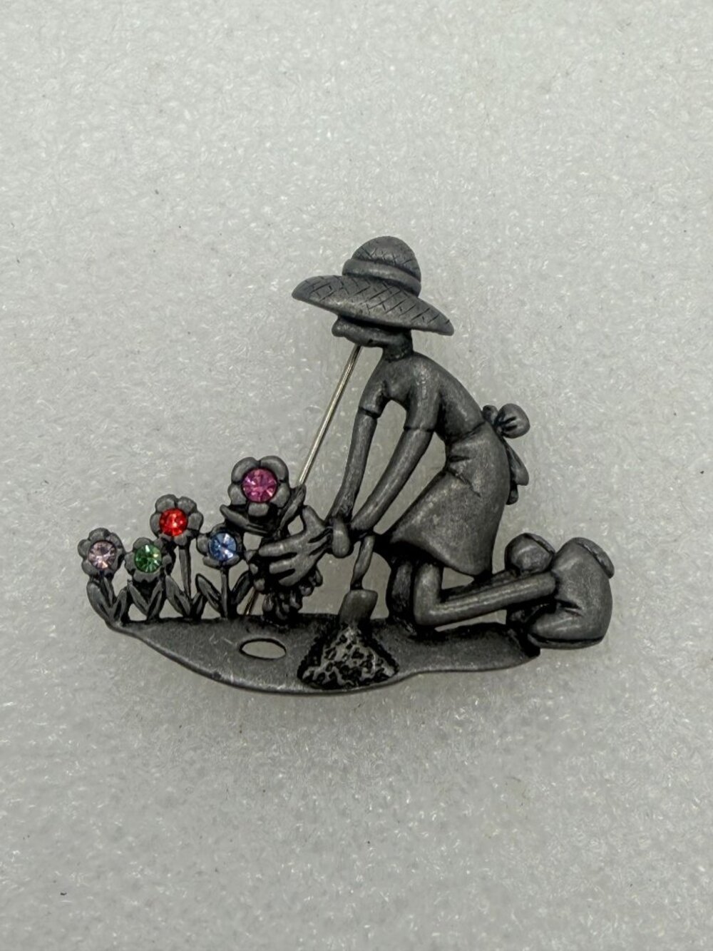 Danecraft Pewter Brooch Pin Woman Gardening Flowers